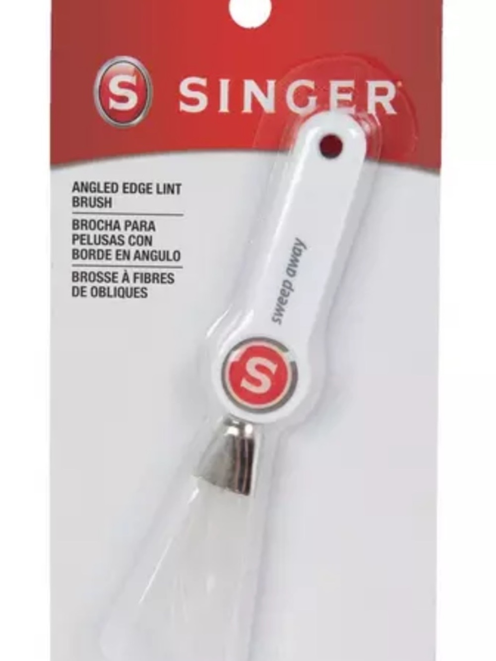 Singer Angled Edge Lint Brush — White with Red Logo